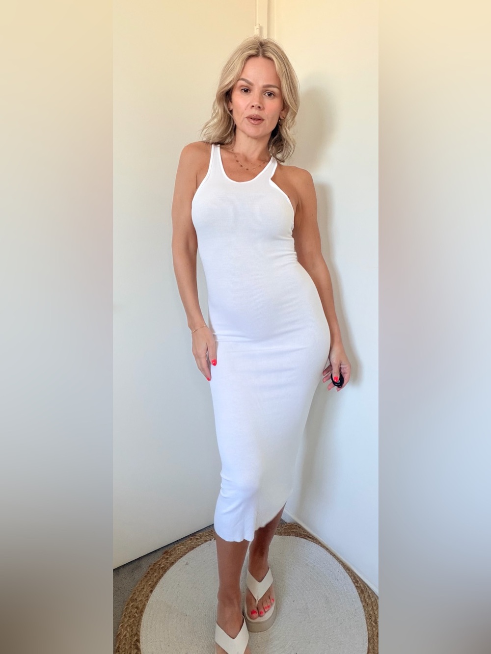 Enza Costa Silk Knit Racer Dress White